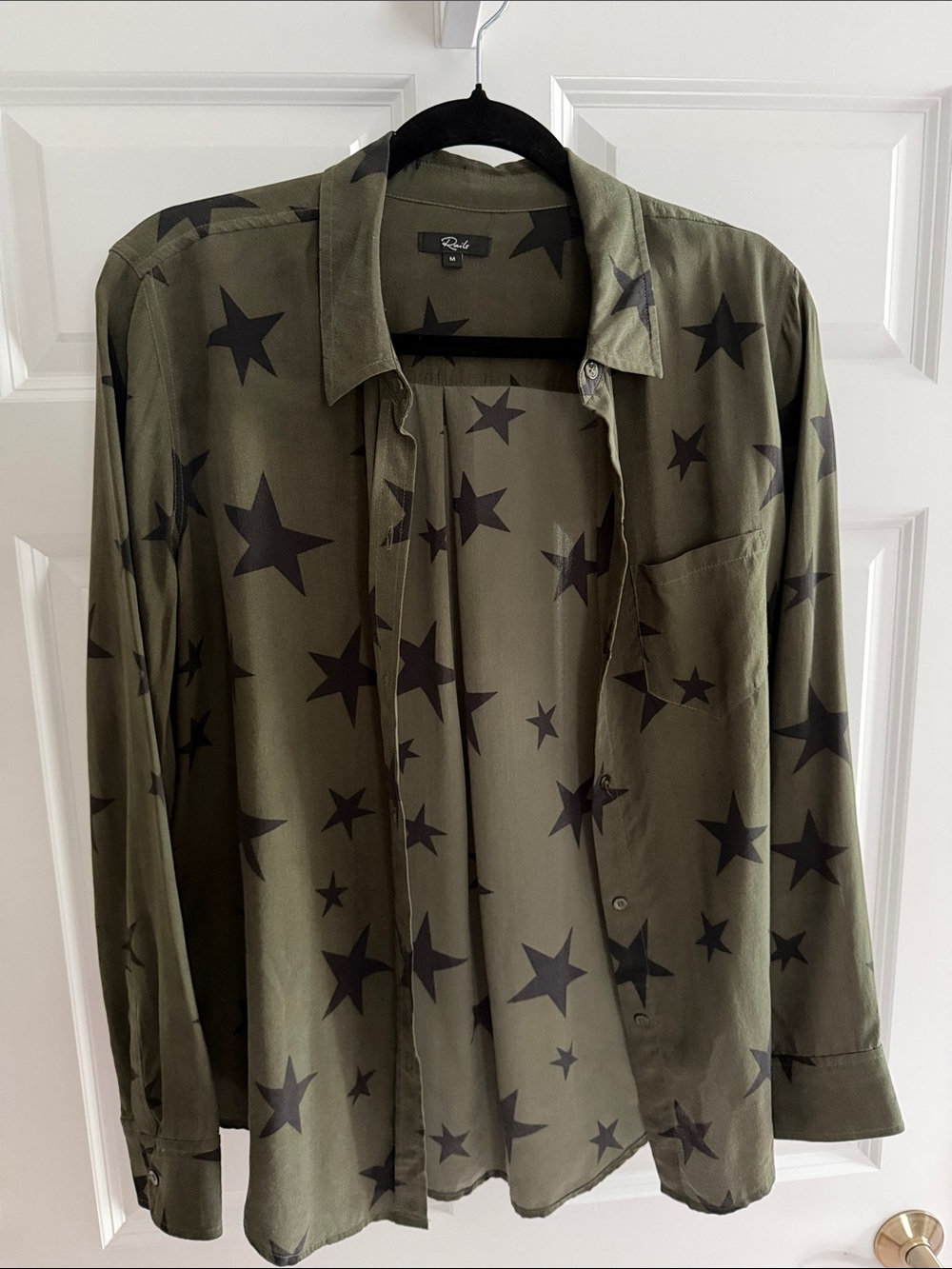 Rails Olive Green Star Print Button-Up Blouse